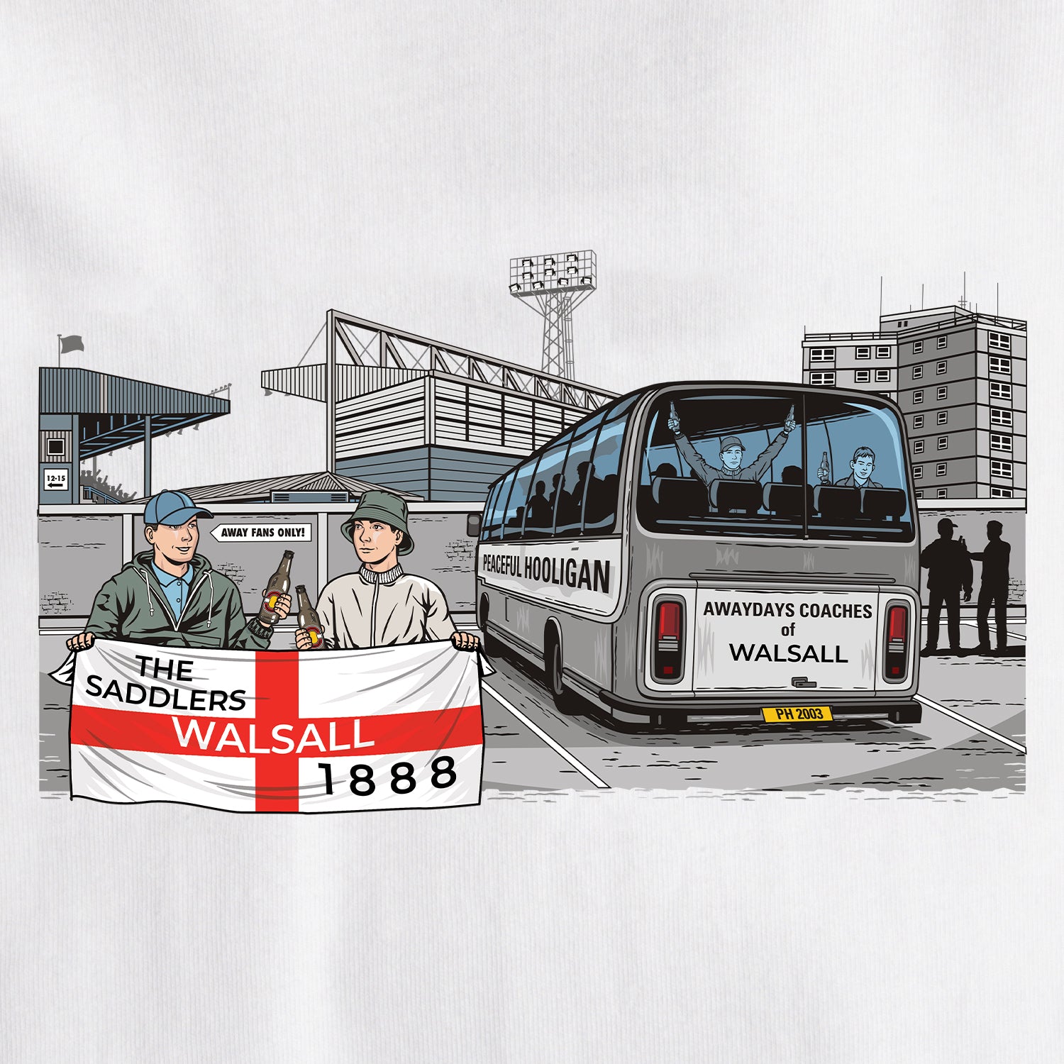 Walsall Awaydays T-Shirt White - Peaceful Hooligan 