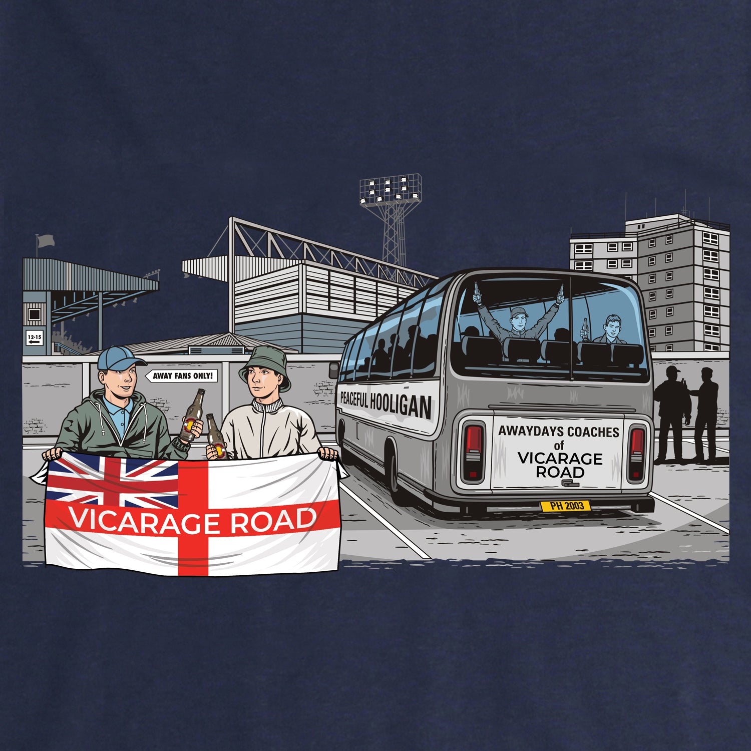 Vicarage Road Awaydays Hoodie Navy - Peaceful Hooligan 