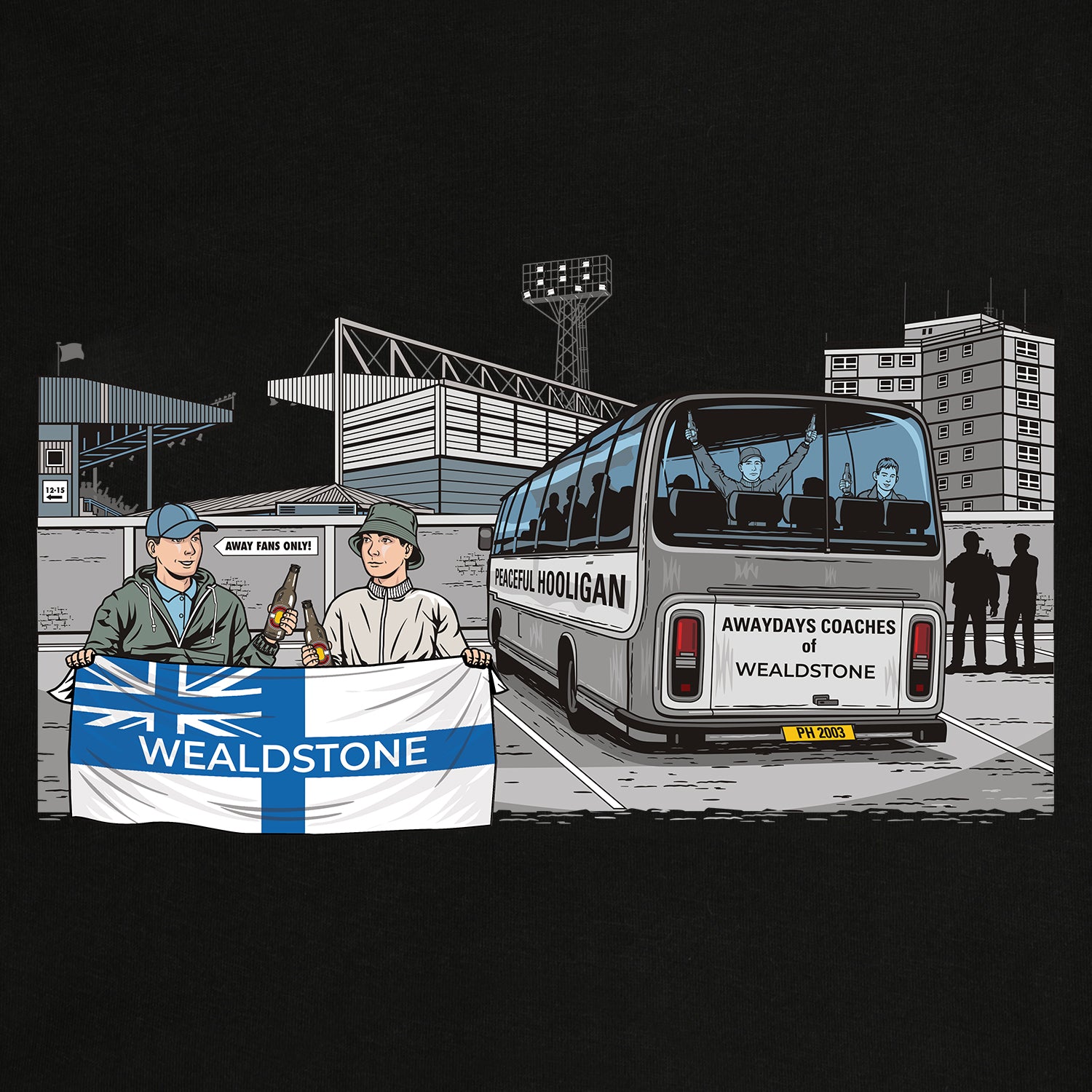 Wealdstone Awaydays T-Shirt Black - Peaceful Hooligan 