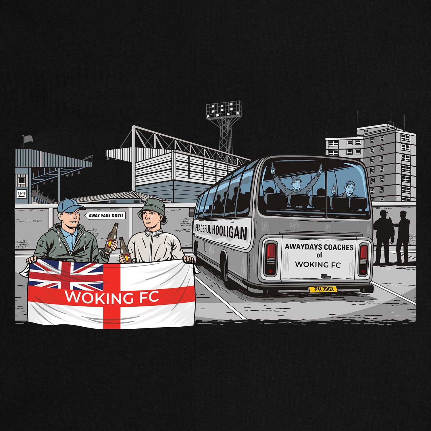 Woking Awaydays T-Shirt Black - Peaceful Hooligan 