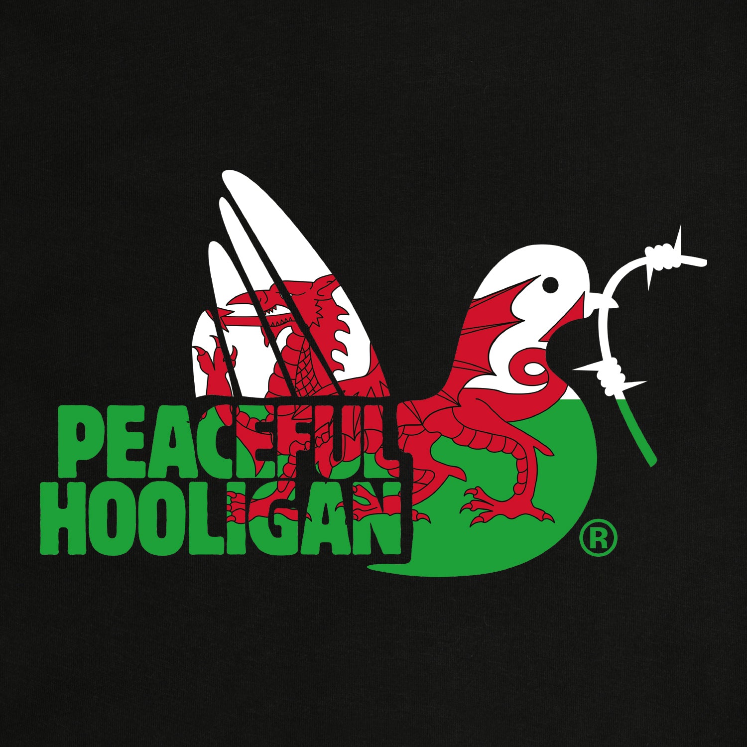 Wales Dove T-Shirt Black - Peaceful Hooligan 