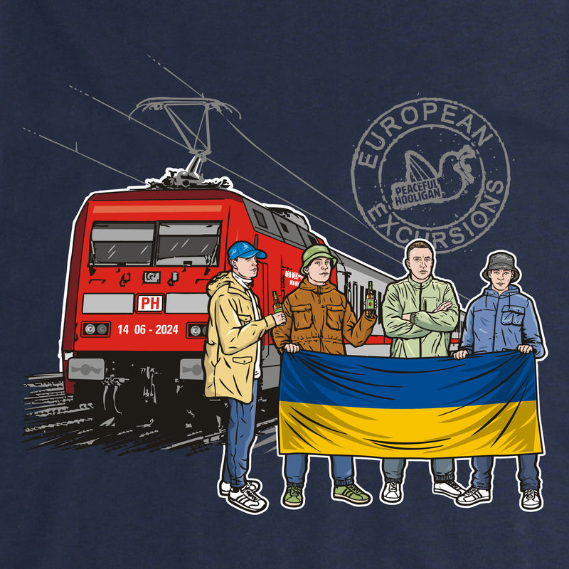 Ukraine Excursions T-Shirt Navy - Peaceful Hooligan 