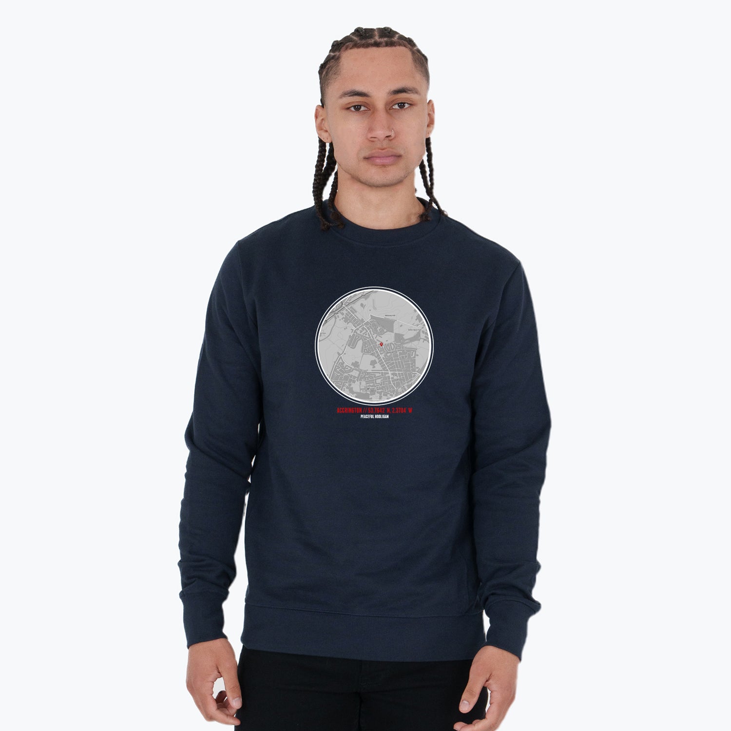 Accrington Location Sweatshirt Navy - Peaceful Hooligan 