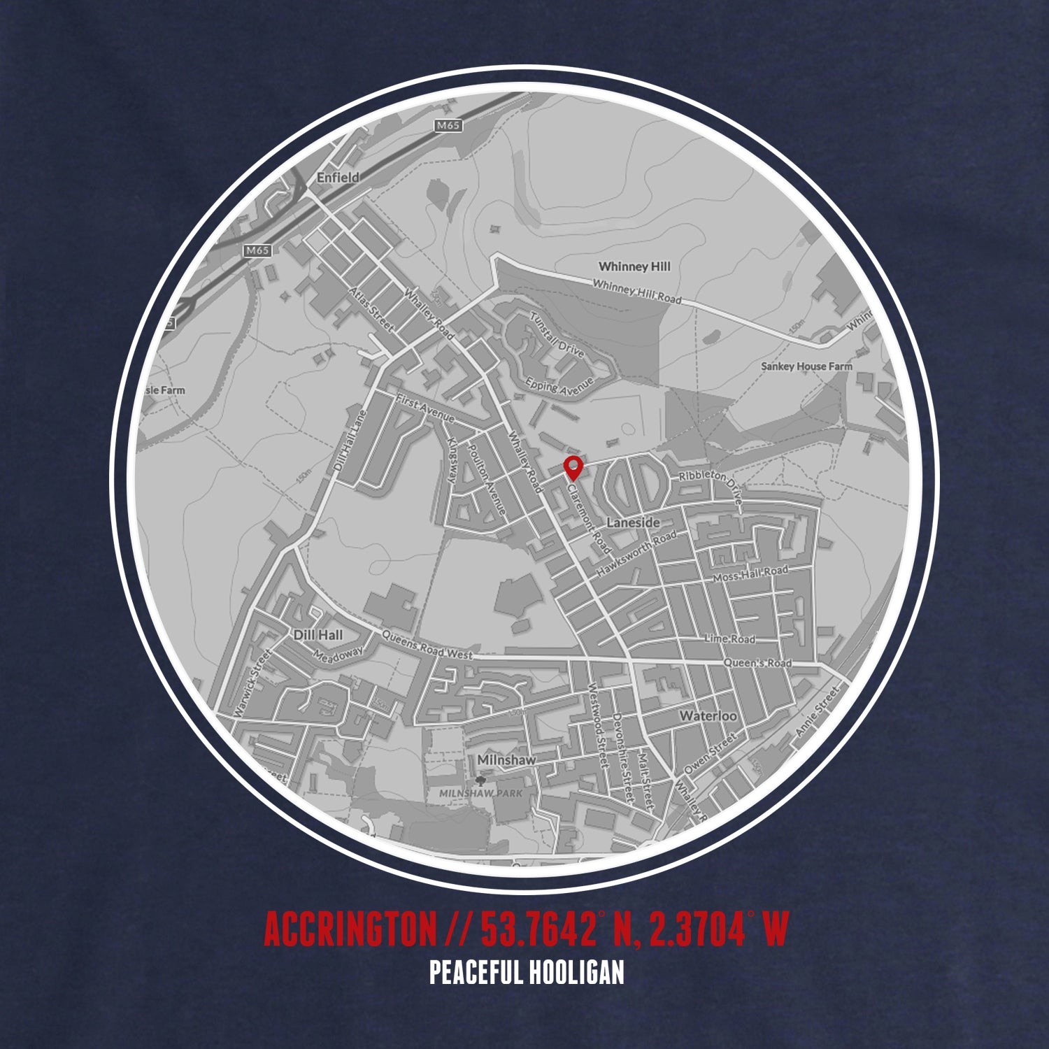 Accrington Location Sweatshirt Navy - Peaceful Hooligan 