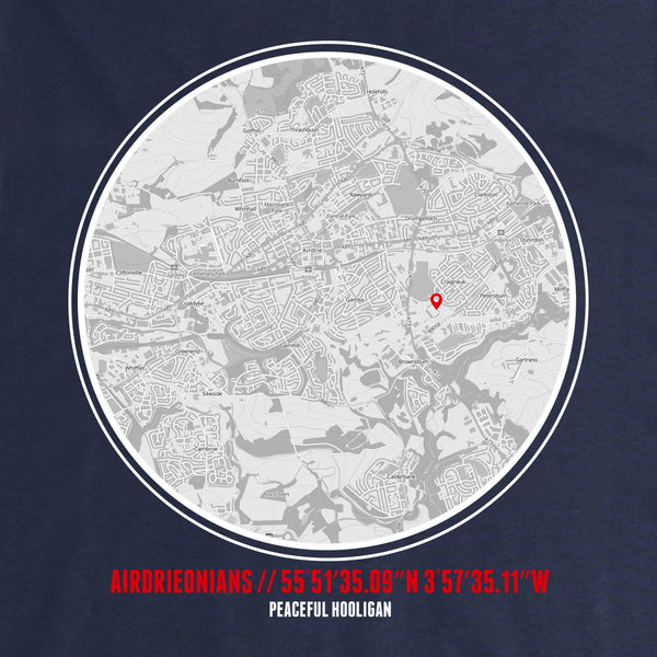 Airdrieonians Location Hoodie Navy - Peaceful Hooligan 