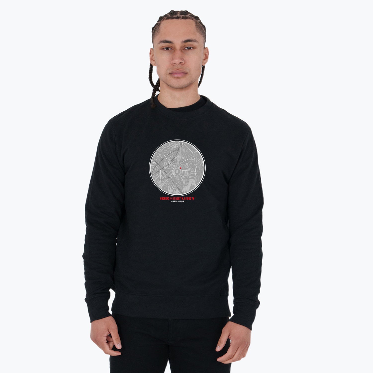 Gooners Location Sweatshirt Black - Peaceful Hooligan 