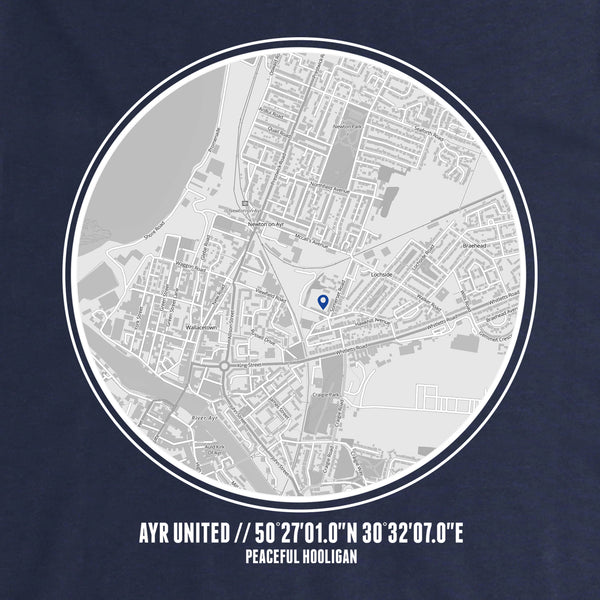 Ayr United Location Hoodie Navy - Peaceful Hooligan 