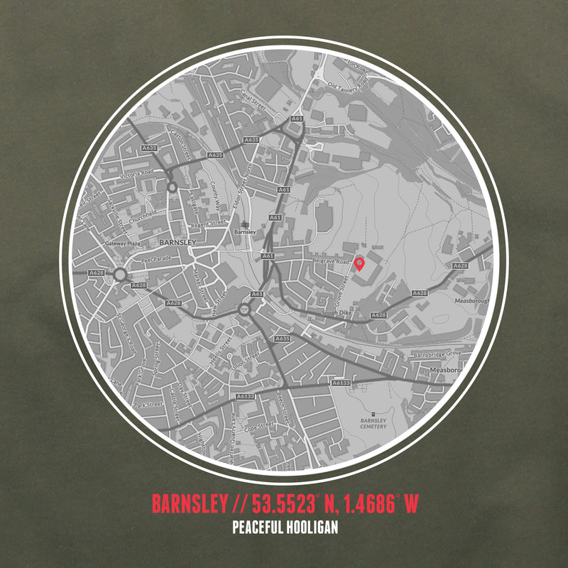 Barnsley Location Hoodie Olive - Peaceful Hooligan 