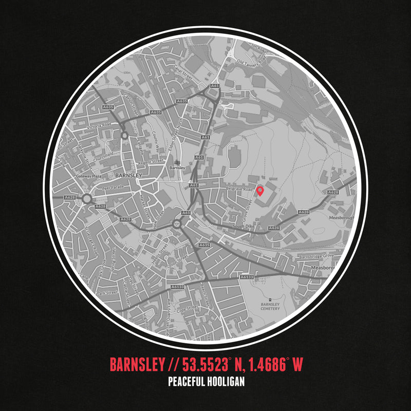 Barnsley Location T-Shirt Black - Peaceful Hooligan 