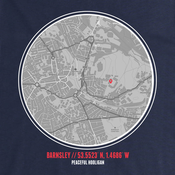 Barnsley Location T-Shirt Navy - Peaceful Hooligan 