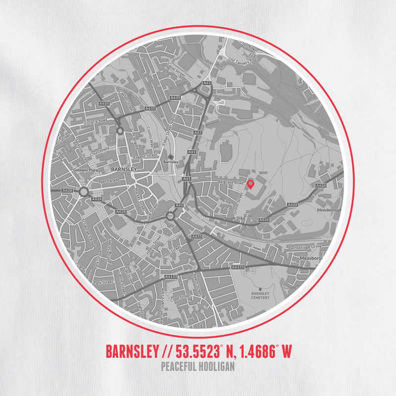 Barnsley Location T-Shirt White - Peaceful Hooligan 