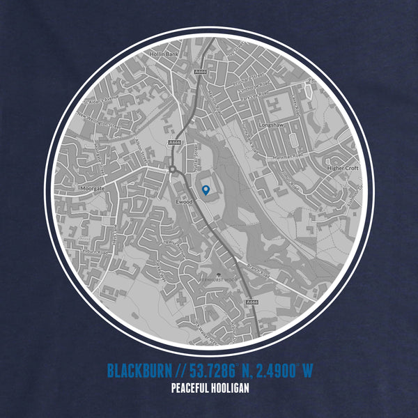 Blackburn Rovers Location Hoodie Navy - Peaceful Hooligan 