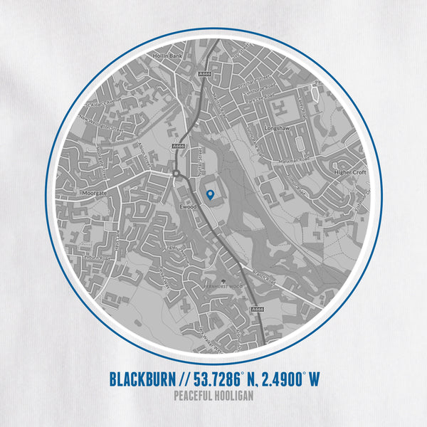 Blackburn Rovers Location T-Shirt White - Peaceful Hooligan 