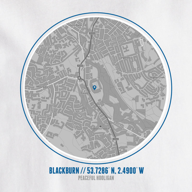 Blackburn Rovers Location T-Shirt White - Peaceful Hooligan 