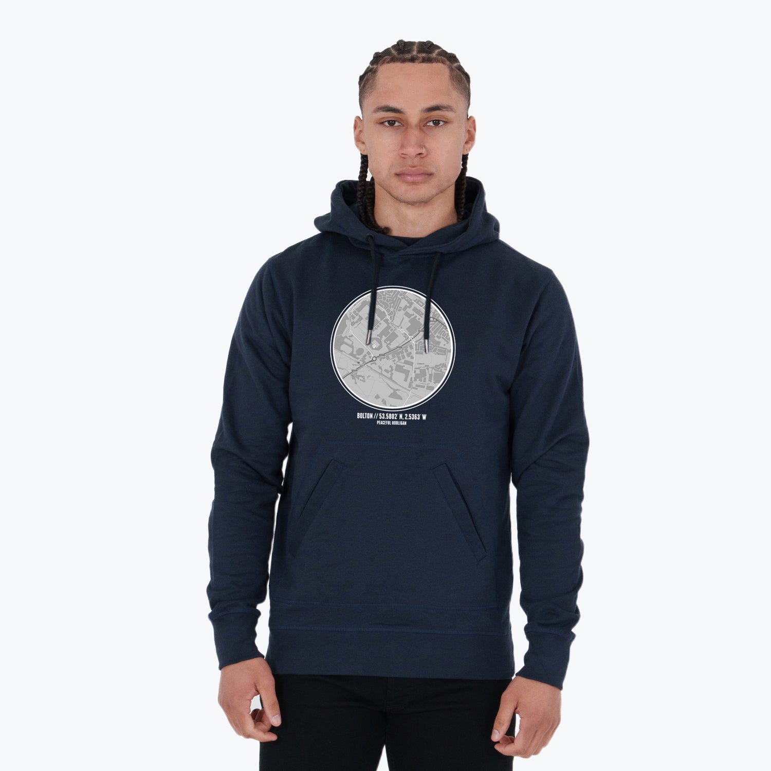 Bolton Location Hoodie Navy - Peaceful Hooligan 