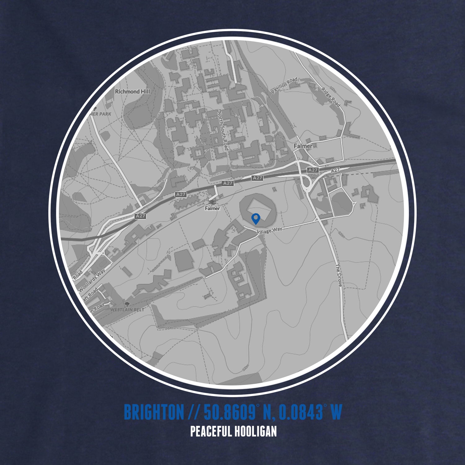 Brighton Location Sweatshirt Navy - Peaceful Hooligan 