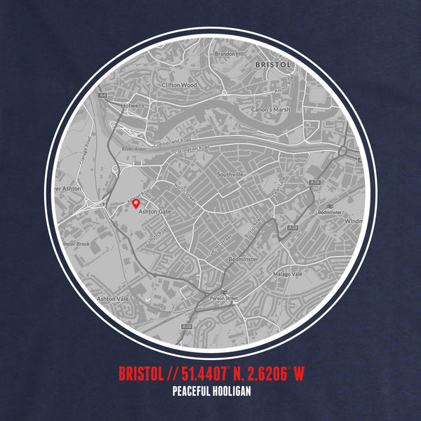 Bristol City Location T-Shirt Navy - Peaceful Hooligan 