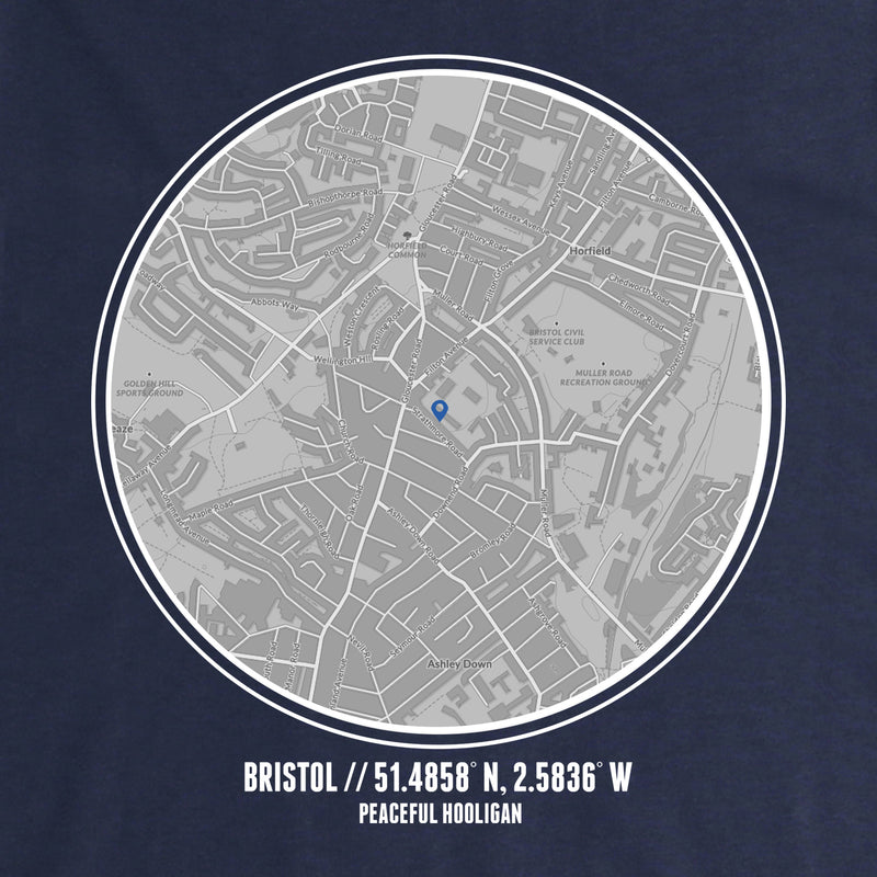 Bristol Rovers Location Sweatshirt Navy - Peaceful Hooligan 