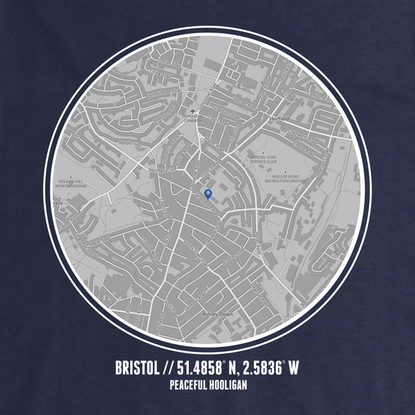 Bristol Rovers Location T-Shirt Navy - Peaceful Hooligan 