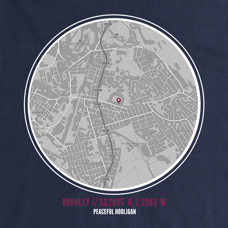 Burnley Location Hoodie Navy - Peaceful Hooligan 