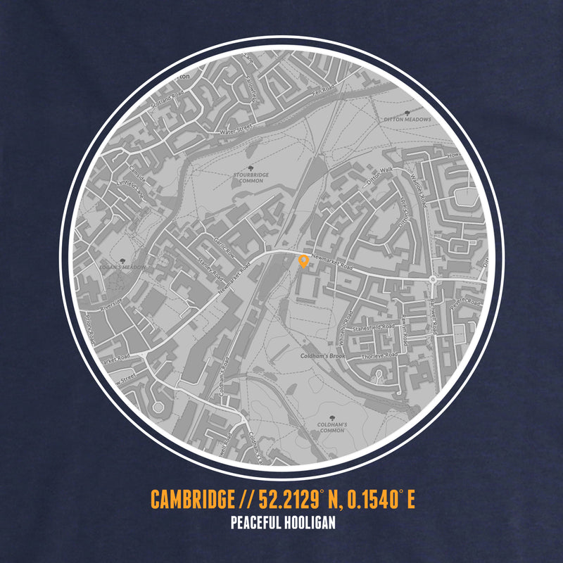 Cambridge United Location Hoodie Navy - Peaceful Hooligan 