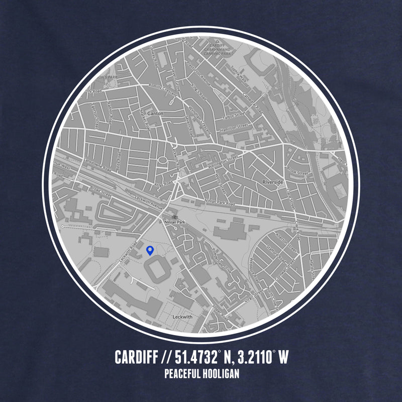 Cardiff City Location Hoodie Navy - Peaceful Hooligan 