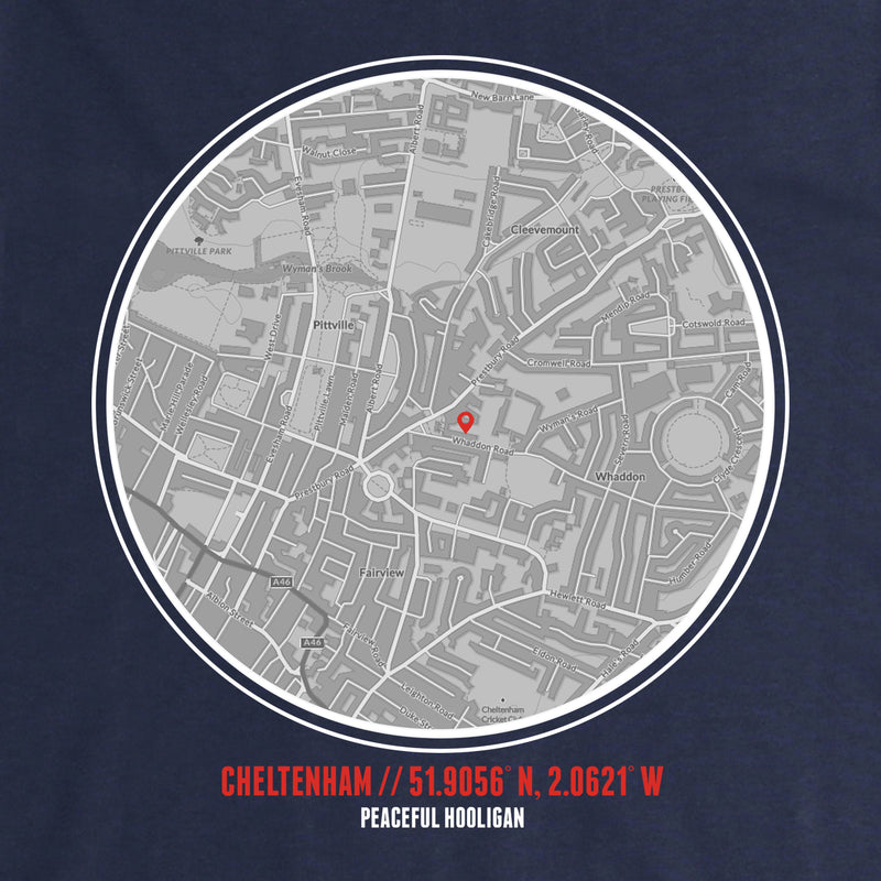 Cheltenham Town Location Hoodie Navy - Peaceful Hooligan 