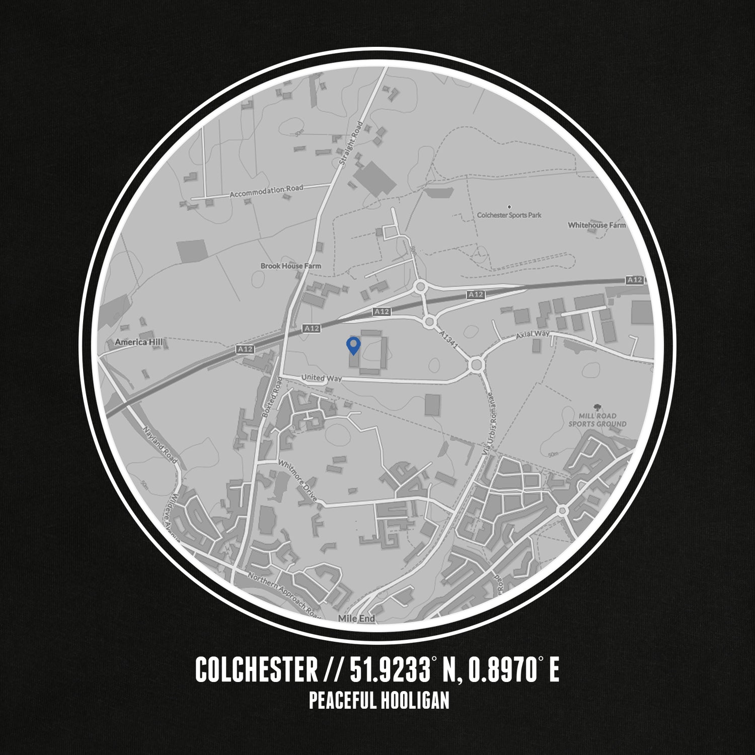 Colchester United Location Sweatshirt Black - Peaceful Hooligan 