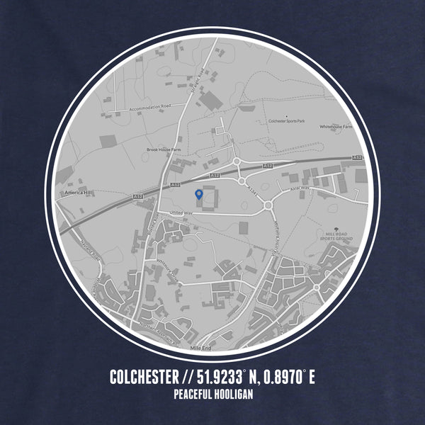 Colchester United Location Sweatshirt Navy - Peaceful Hooligan 