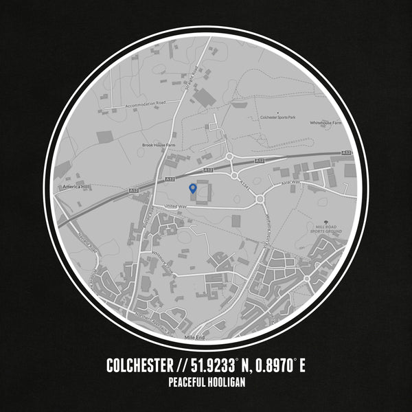 Colchester United Location T-Shirt Black - Peaceful Hooligan 