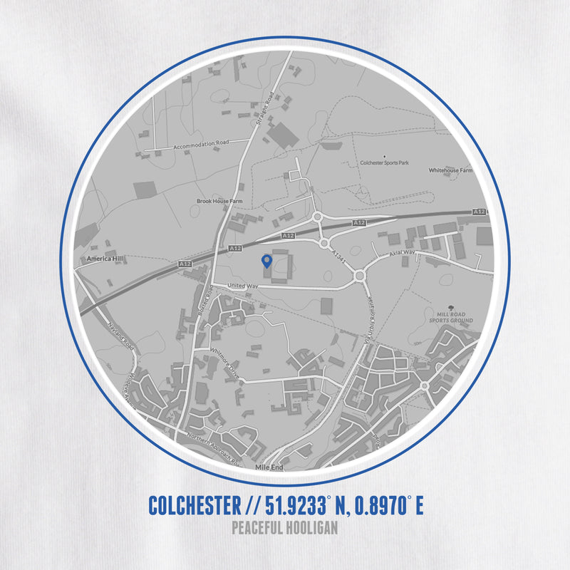 Colchester United Location T-Shirt White - Peaceful Hooligan 