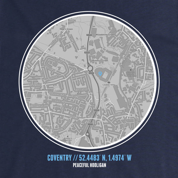 Coventry City Location Hoodie Navy - Peaceful Hooligan 