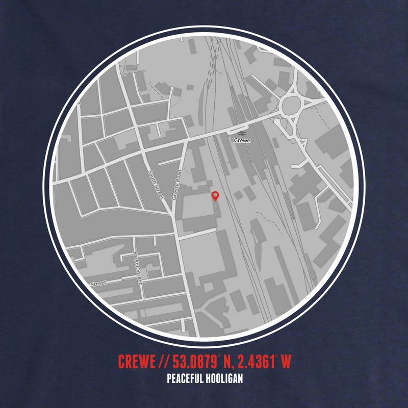 Crewe Alexandra Location Hoodie Navy - Peaceful Hooligan 