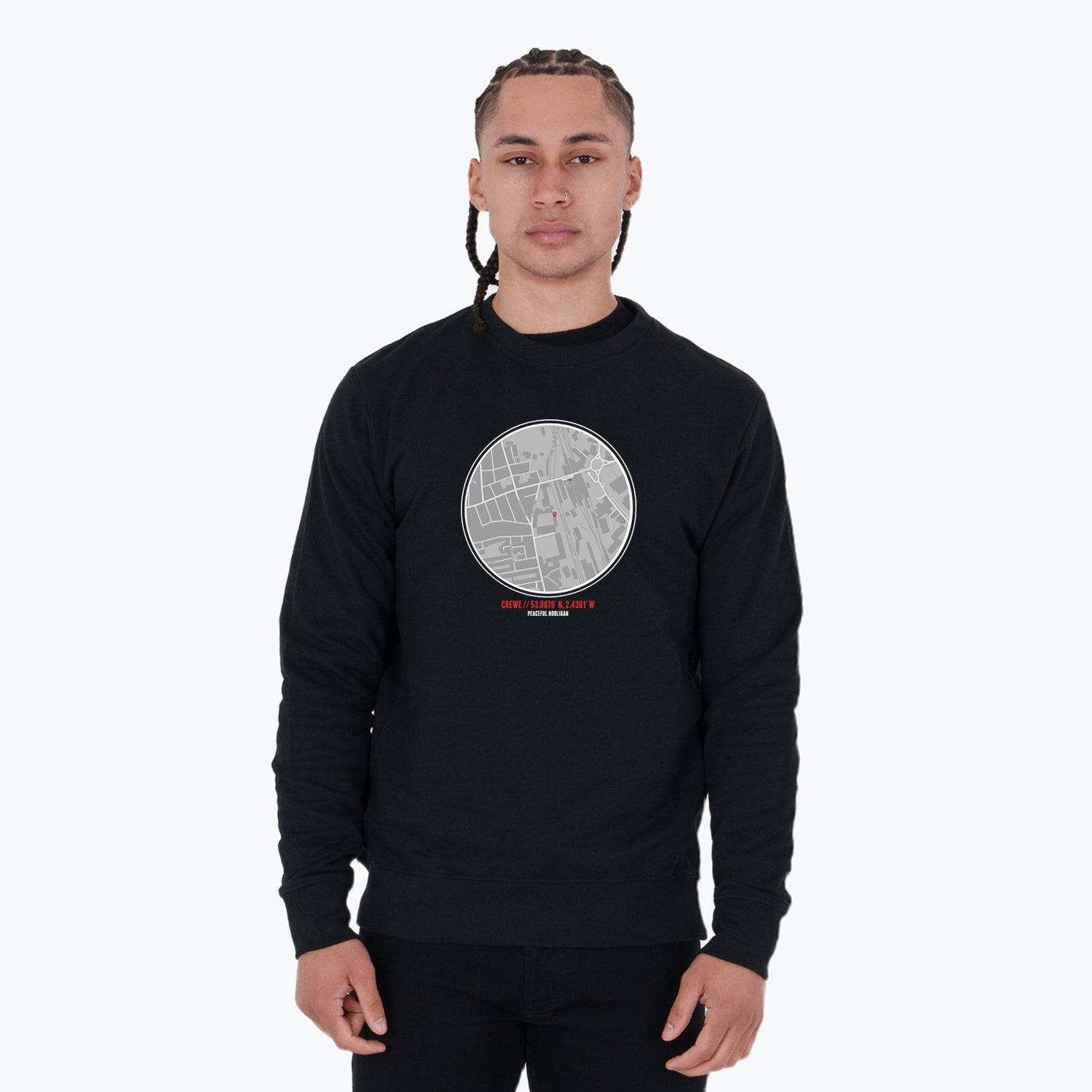 Crewe Location Sweatshirt Black - Peaceful Hooligan 