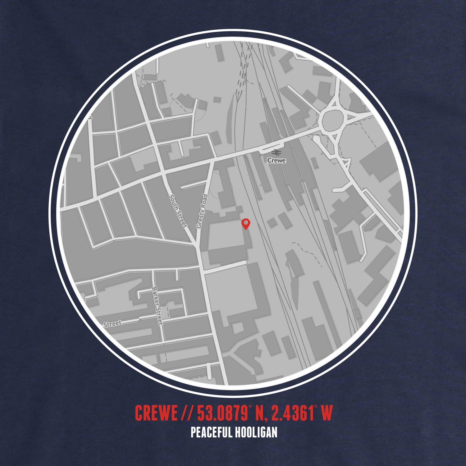 Crewe Location Sweatshirt Navy - Peaceful Hooligan 