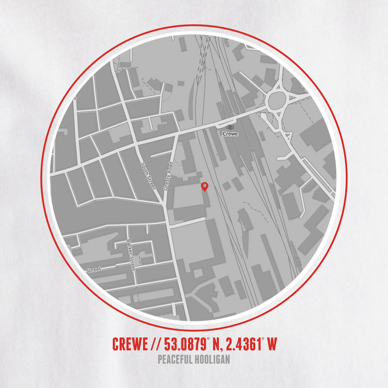 Crewe Alexandra Location T-Shirt White - Peaceful Hooligan 