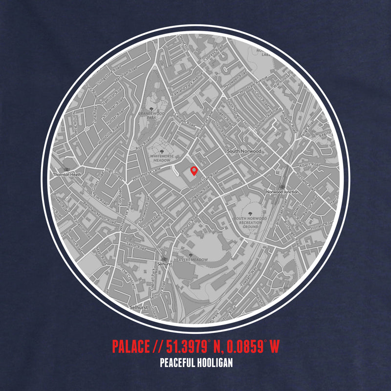 Crystal Palace Location Hoodie Navy - Peaceful Hooligan 