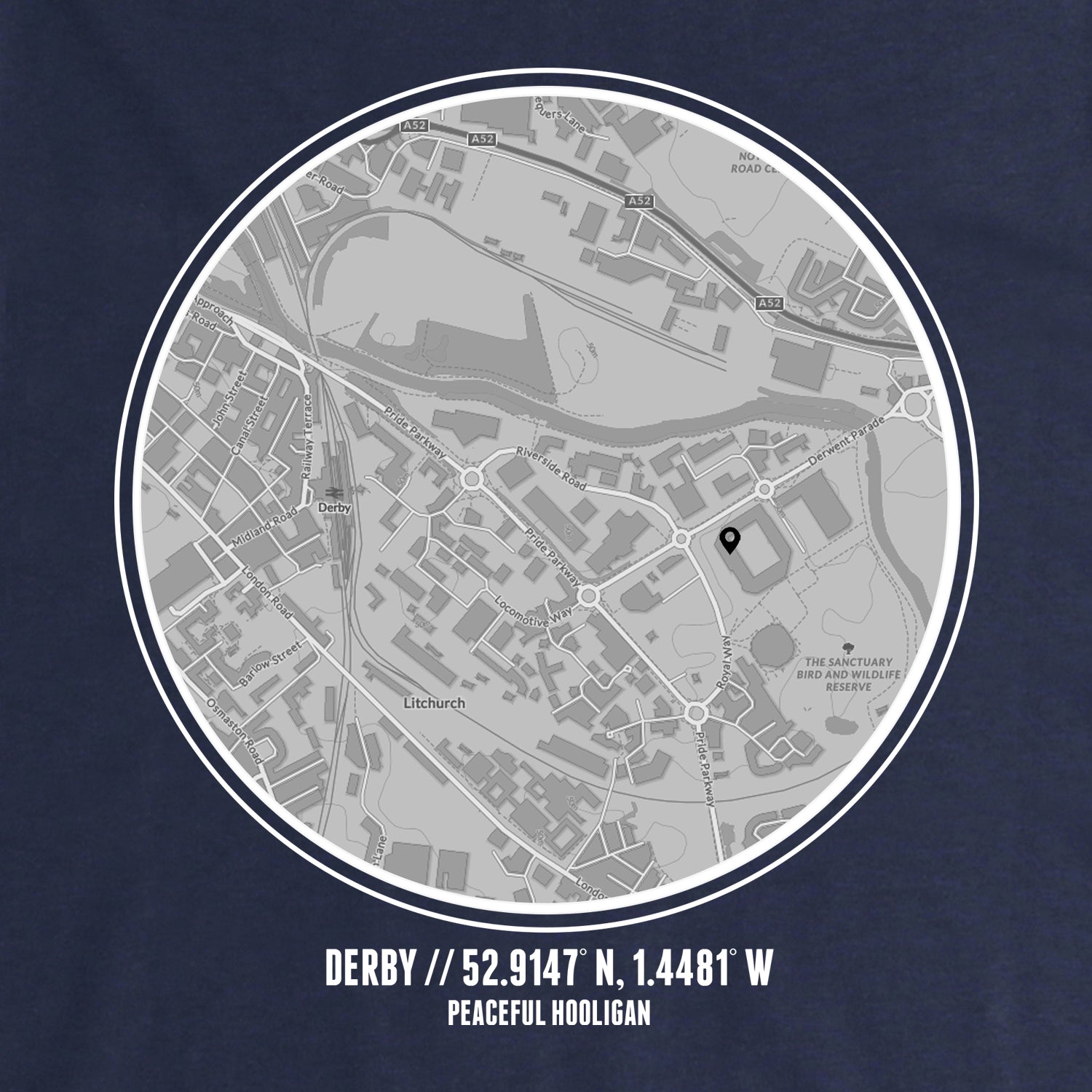 Derby Location Hoodie Navy - Peaceful Hooligan 