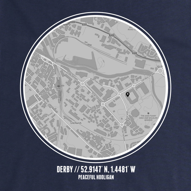 Derby County Location Hoodie Navy - Peaceful Hooligan 