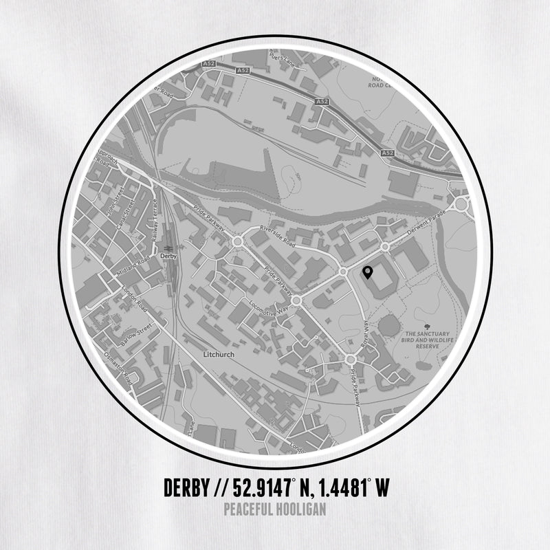 Derby County Location T-Shirt White - Peaceful Hooligan 