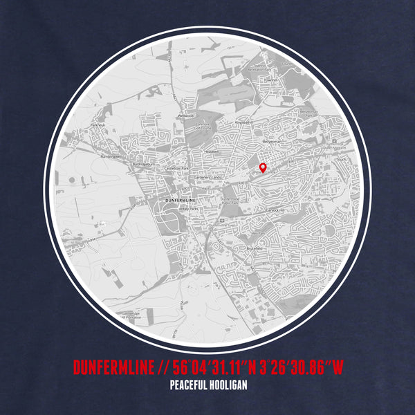 Dunfermline Athletic Location Hoodie Navy - Peaceful Hooligan 