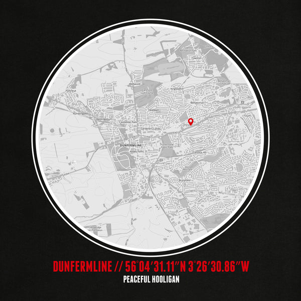 Dunfermline Athletic Location T-Shirt Black - Peaceful Hooligan 