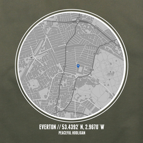 Everton Location Hoodie Olive - Peaceful Hooligan 