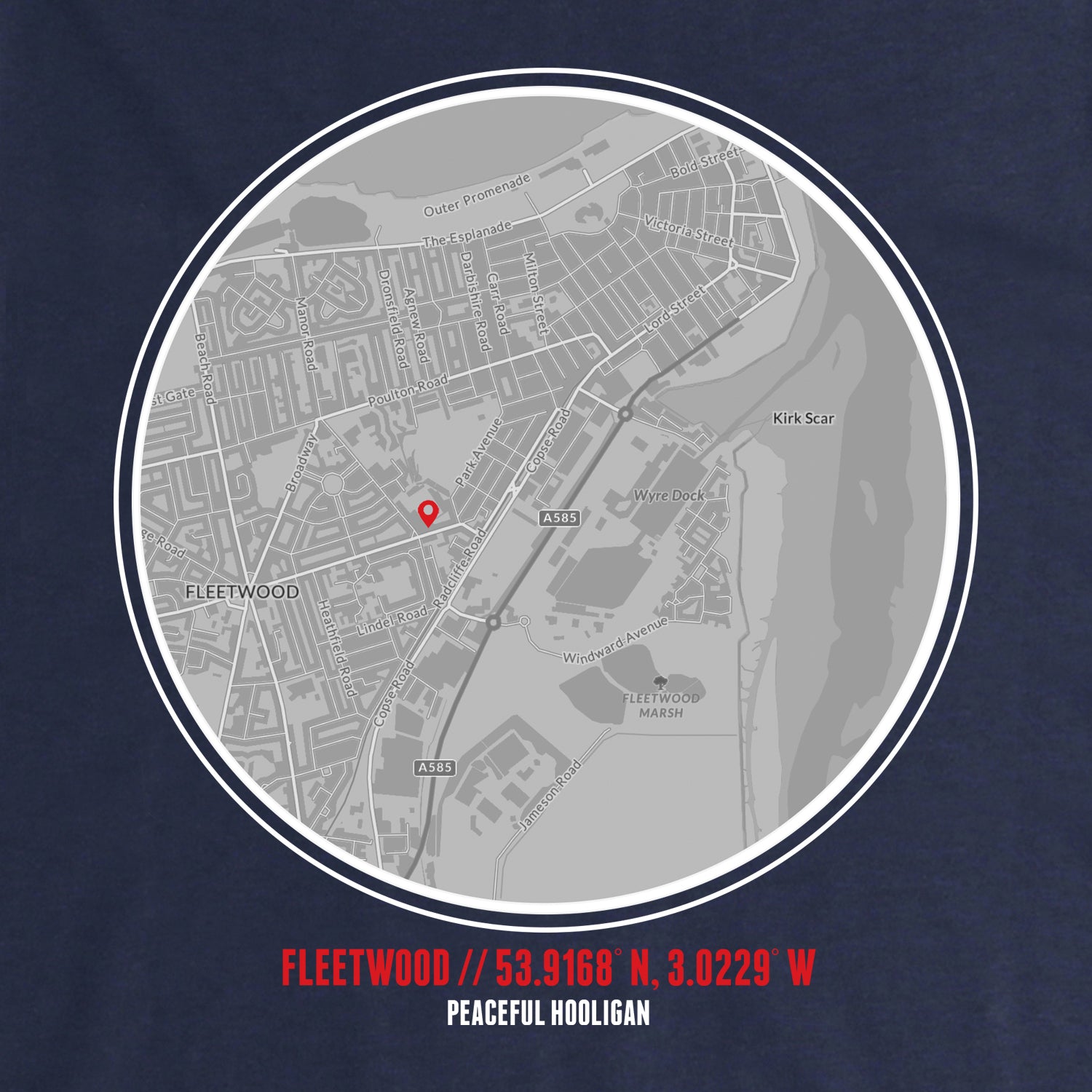 Fleetwood Location Hoodie Navy - Peaceful Hooligan 