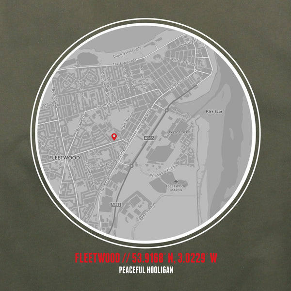 Fleetwood Town Location Hoodie Olive - Peaceful Hooligan 