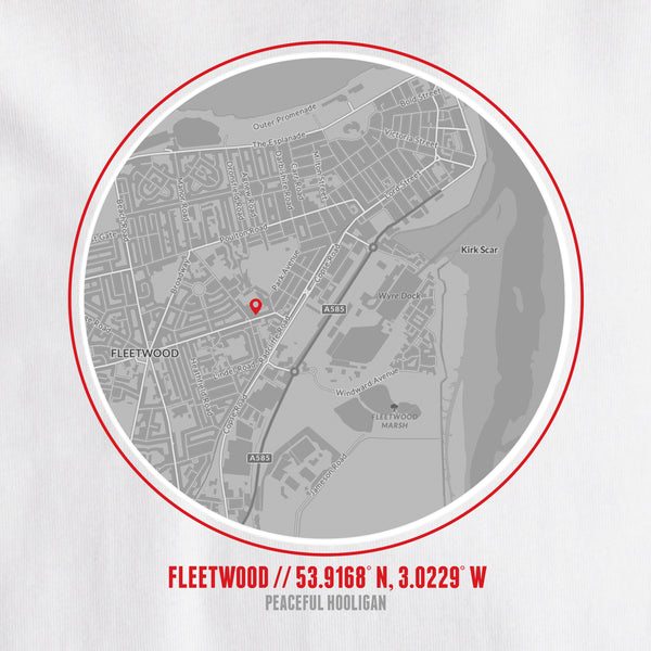 Fleetwood Town Location T-Shirt White - Peaceful Hooligan 