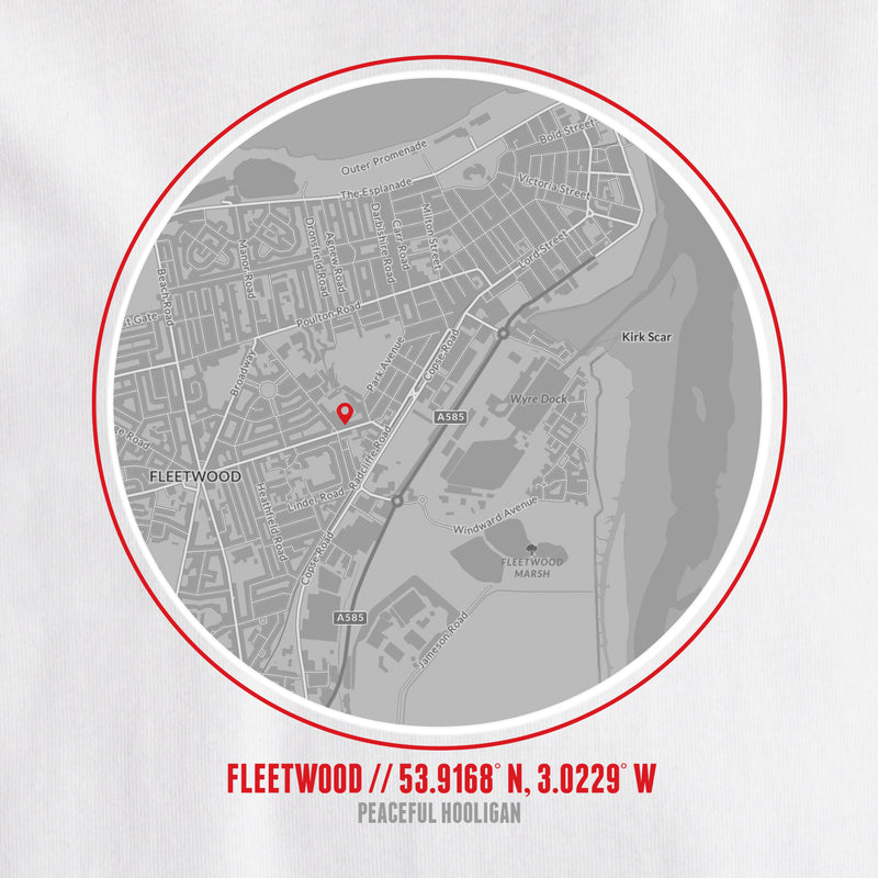 Fleetwood Town Location T-Shirt White - Peaceful Hooligan 