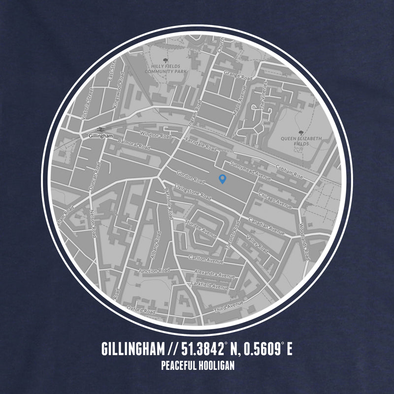 Gillingham Location Hoodie Navy - Peaceful Hooligan 