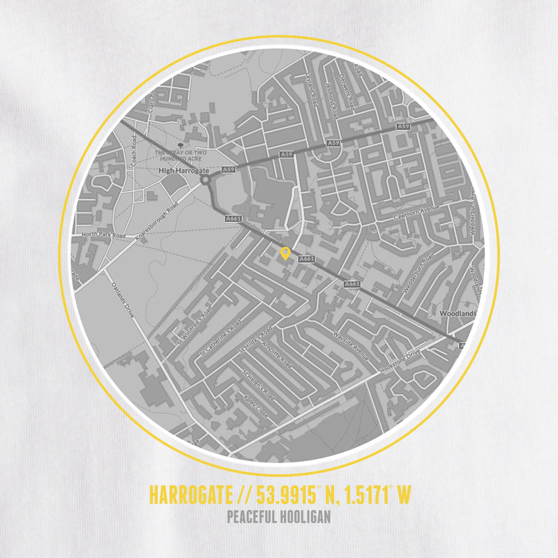 Harrogate Town Location T-Shirt White - Peaceful Hooligan 