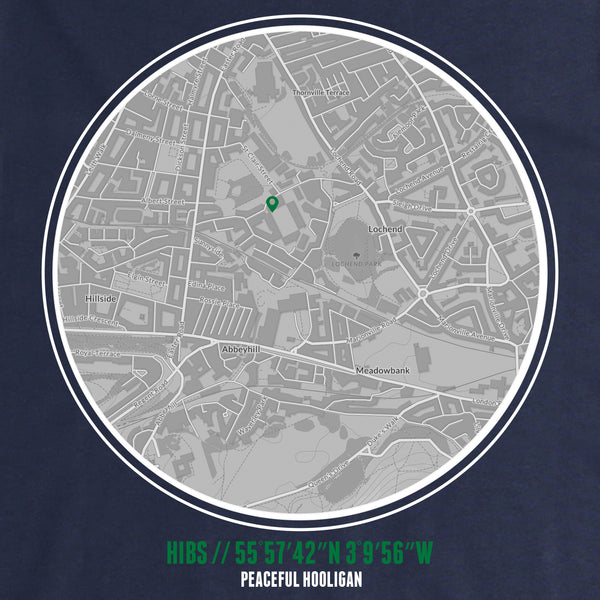 Hibernian Location Hoodie Navy - Peaceful Hooligan 